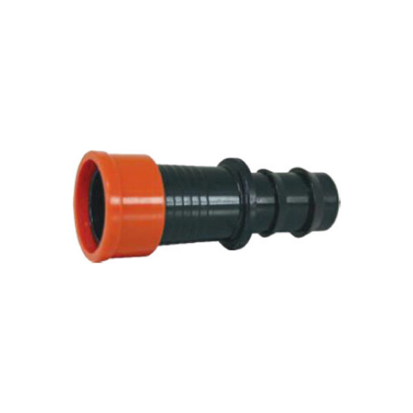 Niple con anillo, utilizado en sistemas de riego tecnificado para conectar dos piezas de tubería o accesorios juntos.