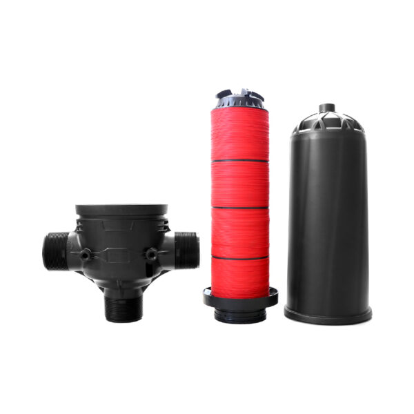 Filtro de agua 3", utilizado en sistemas de riego tecnificado para eliminar partículas, impurezas y contaminantes del agua, mejorando su calidad y haciéndola segura para el consumo humano o para aplicaciones industriales y comerciales.