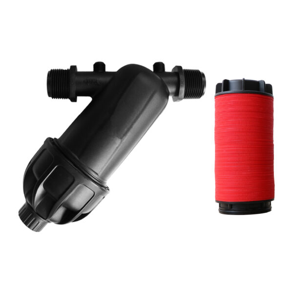 Filtro de agua pulgada y media, utilizado en sistemas de riego tecnificado para eliminar partículas, impurezas y contaminantes del agua, mejorando su calidad y haciéndola segura para el consumo humano o para aplicaciones industriales y comerciales.