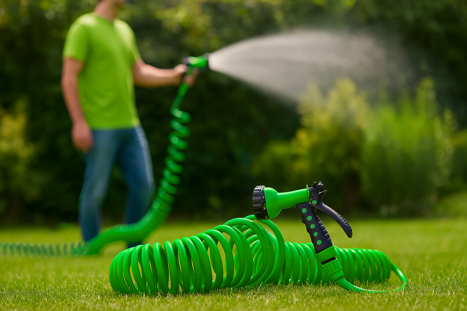 manguera retráctil, práctica, ligera y se extiende solo cuando la necesitas. Ideal para el riego de jardines, terrazas y uso doméstico, sin enredos ni esfuerzo.